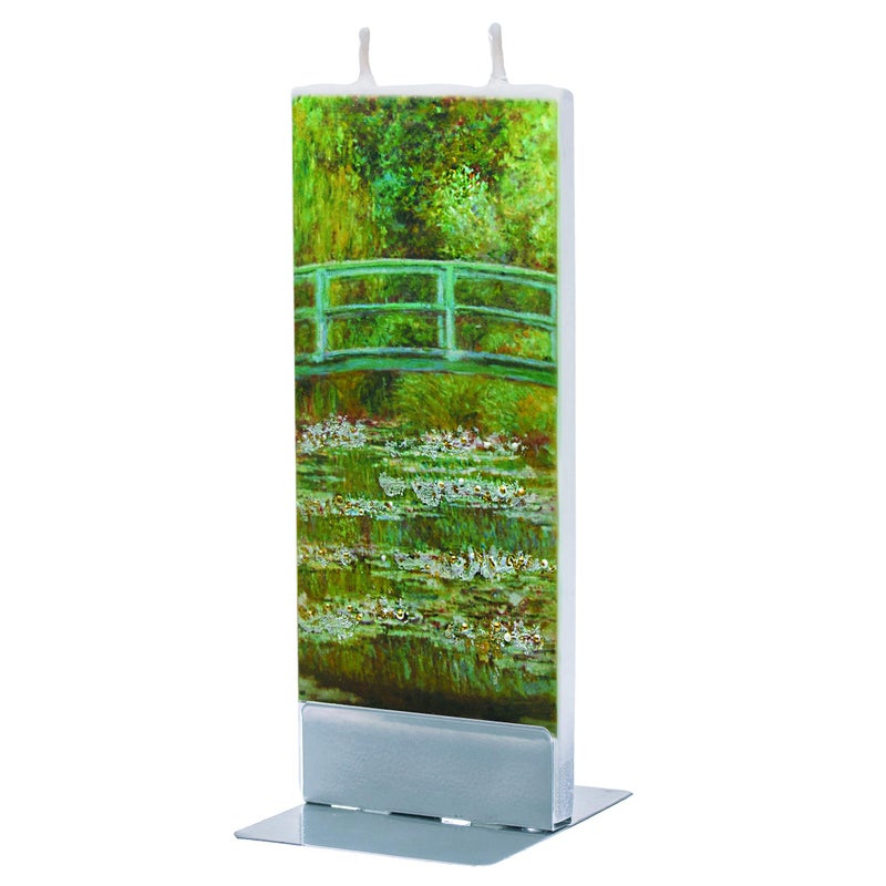 Flatyz Hand Painted Flat Candle | Unscented, Dripless, Smokeless, Decorative | Monetâ€™s Japanese Footbridge | Double Wick with Metal Base | Unique Gift Idea and Home DÃ©cor Accent - Image 1